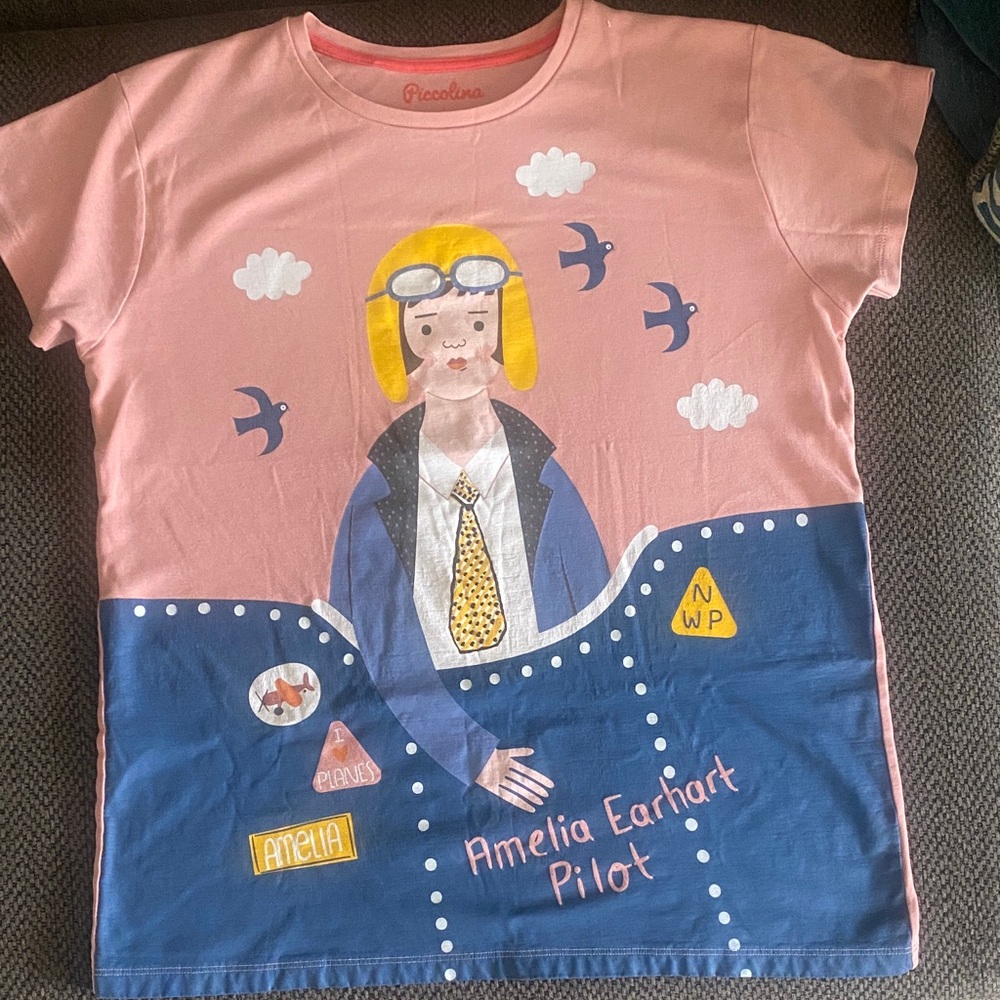Piccolina Amelia Earhart Graphic Tee in Pink and Blue